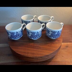 Blue and White Porcelain Tea Mugs - Set of 5